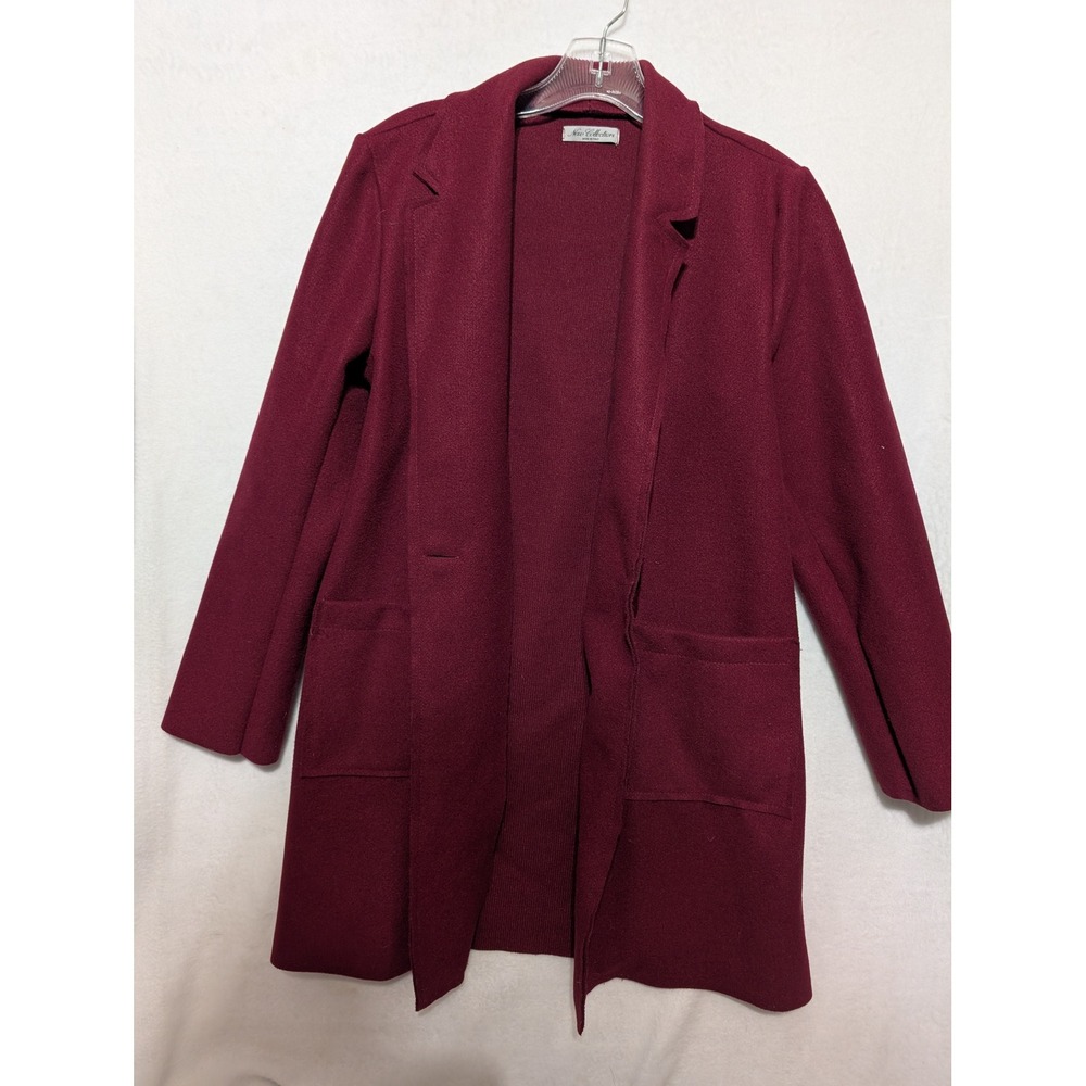 New Collection Italy Womens Burgundy Open Front Coatigan Jacket Pocket Art 9188